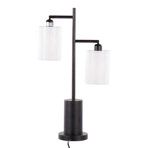 English Elm Cannes Two-Light Contemporary Table Lamp with Adjustable White Shades, LED Included, Modern Pedestal Black B202P224122