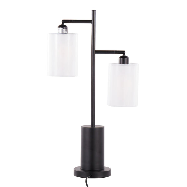 English Elm Cannes Two-Light Contemporary Table Lamp with Adjustable White Shades, LED Included, Modern Pedestal Black B202P224122