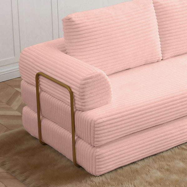 English Elm Convertible Floor Sofa Futon with Corduroy Upholstery for Living Room Lounging and Sleeping Pink W1117P434734