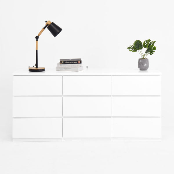 English Elm 9 Drawer Handleless White Matte Dresser Sleek Minimalist Storage for Bedroom or Hallway W409S00022