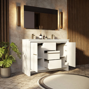 English Elm Rustic Acacia Wood Bath Vanity with Cultured Marble Top and Rose Gold Faucet B2731P259428