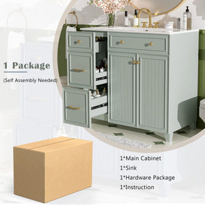English Elm 36" Modern Bathroom Vanity with Ceramic Sink, Soft-Close Doors, Double-Layer Drawer & Storage Elegance Green N729P289163F