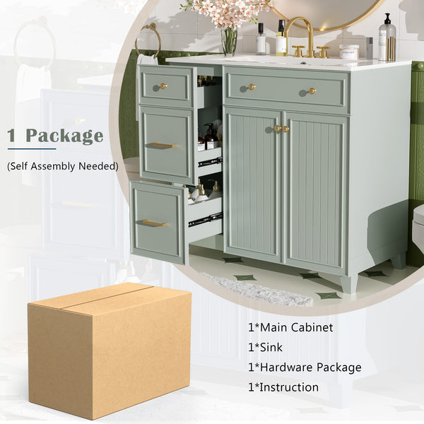 English Elm 36" Modern Bathroom Vanity with Ceramic Sink, Soft-Close Doors, Double-Layer Drawer & Storage Elegance Green N729P289163F