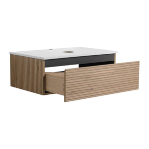 English Elm 30'' Floating Wall Mounted Bathroom Vanity Plywood Build with Soft Close Drawer W999P285410