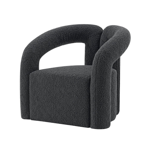 English Elm Darian Boucle Lounge Chair with Pine Frame, Plush High-Density Foam, Modern Open T-Back Design Black B365P398011
