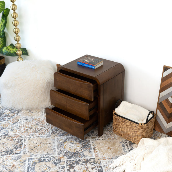 English Elm Ashcroft Furniture - Lionel Mid Century Modern Solid Wood 3-Drawer Nightstand — Brown Bedside Table with Ample Storage and Retro Flair B183P231964