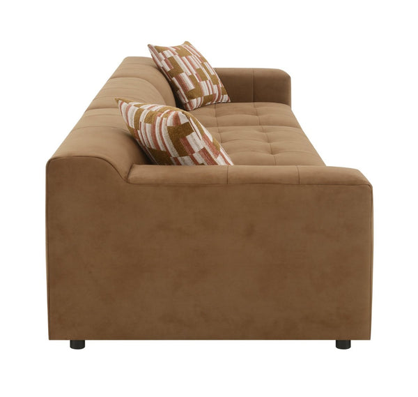 English Elm Contemporary Modular Living Room Sofa in Chocolate Suede with Pocket Coil Support B2726S00574