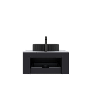 English Elm Muri Floating Bathroom Vanity Plywood Cabinet Sintered Stone Top Oak Drawer Black W2615S00087