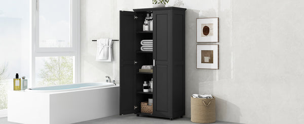 English Elm Storage Compact Two-Door Cabinet with Adjustable Shelf, Anti-Tip Safety, MDF Durability for Home Organizing Black WF323346AAB