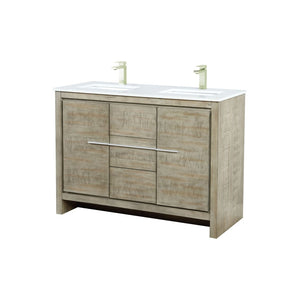 English Elm Rustic Acacia Double Bath Vanity 48" W With White Quartz Top & Brushed Nickel Faucet For Modern Charm B2731P259201-GIGA