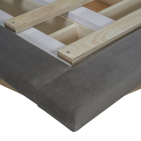 English Elm Queen Upholstered Floating Bed with LED Lighting, Hydraulic Lift, 4 Storage Drawers, Velvet Luxury Gray SF000132AAE