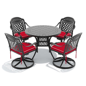 English Elm 5-piece Cast Aluminum Outdoor Dining Set with Round Table and Four Swivel Chairs W1710S00666