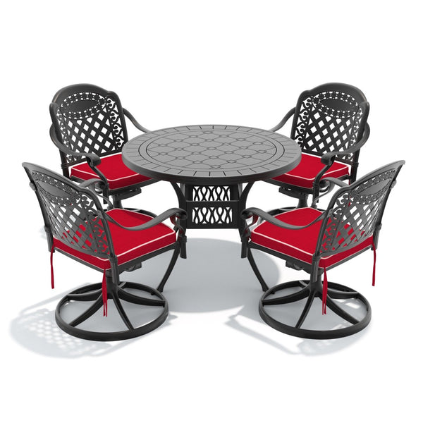 English Elm 5-piece Cast Aluminum Outdoor Dining Set with Round Table and Four Swivel Chairs W1710S00666