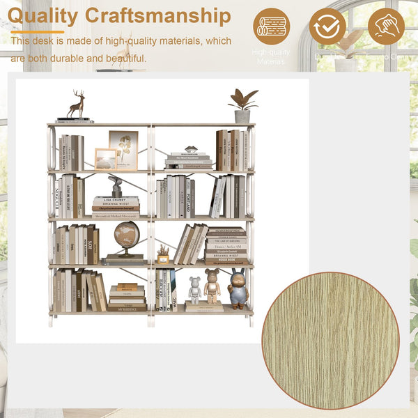 English Elm 5 Tier Large Book Shelf Vintage Industrial White Metal Frame – Sturdy 450lb Capacity, Waterproof MDF Panels W2699P223205
