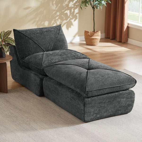 English Elm Modern Chenille Modular Sofa with Built-in Foot Pedals for Comfortable Living Rooms Dark Gray W3396P463875