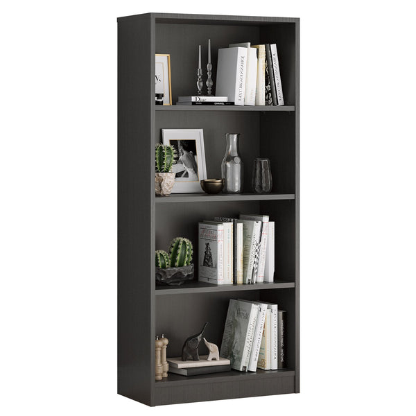 English Elm Bookcase Freestanding 4-Shelf Wood Bookshelf with Adjustable Shelves Sturdy Multipurpose Storage Unit for Home Office and Display (60x17x7) Grey T3623P408802