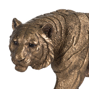 English Elm 11.5x3.5x5.5" Tiger Statue Decor — Gleaming Coppery Finish, Regal Stalking Pose for Elegant Accent (96) W2078P281334