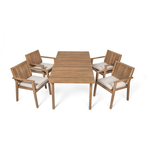 English Elm Christopher Knight Home® - Durable 5-Piece Acacia Wood Patio Dining Set With Cushioned Chairs For Ultimate Outdoor Comfort N779P234497B-2_N779P234500B