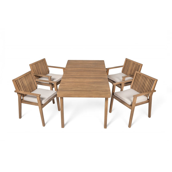 English Elm Christopher Knight Home® - Durable 5-Piece Acacia Wood Patio Dining Set With Cushioned Chairs For Ultimate Outdoor Comfort N779P234497B-2_N779P234500B