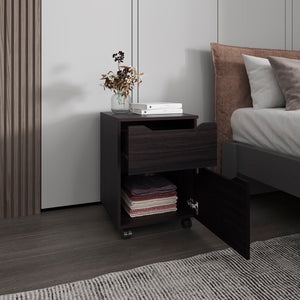 English Elm Wengue Nightstand with Door & Drawer on Casters — Space-Saving 30" H x 46" W Contemporary Storage Solution B062P323158