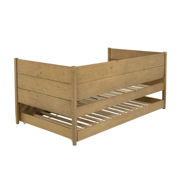 English Elm Wooden Twin Daybed with Roll-out Trundle Pine Frame for Guest or Teen Rooms B016P460680