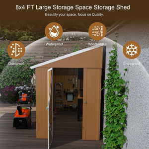 English Elm 8x4 Galvanized Steel Outdoor Storage Shed Weatherproof Backyard Tool Organizer W2700P344174