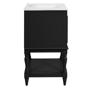 English Elm 24'' French Style Bathroom Vanity with Ceramic Sink Soft Close Cabinet and Drawer Black N710P411341B