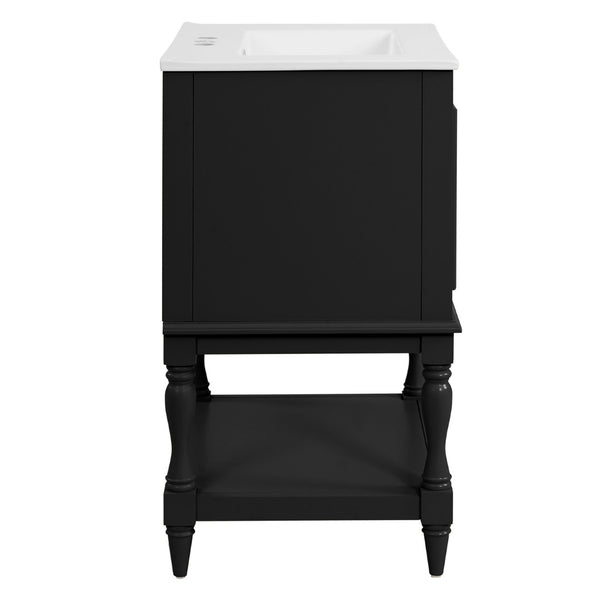 English Elm 24'' French Style Bathroom Vanity with Ceramic Sink Soft Close Cabinet and Drawer Black N710P411341B