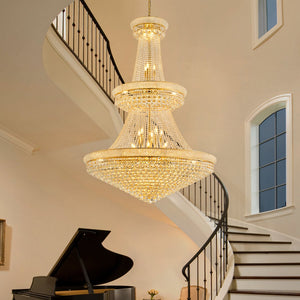 English Elm Grand Grand Gold Crystal Chandelier 48" 3-Tier Empire, 42 E12 Warm LEDs, 680 K9 Crystals, 79" Chain W2869S00005