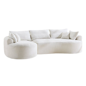 English Elm 124.5-inch Curved Chenille Sectional Sofa with Pillows Deep Seat Living Room Couch White W3612S00026