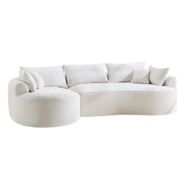 English Elm 124.5-inch Curved Chenille Sectional Sofa with Pillows Deep Seat Living Room Couch White W3612S00026