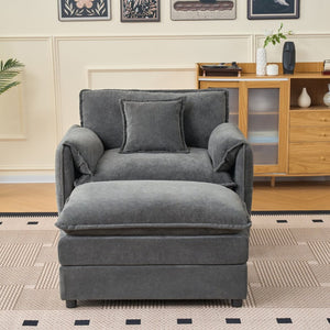 English Elm Oversized Chenille Lounge Chair with Detachable Ottoman Deep Cushioned Living Room Seat W3163S00069