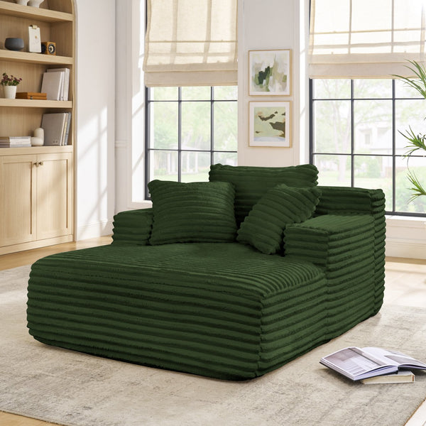 English Elm Living Compressed Chaise Lounge Foam Sofa Bed with Plush Corduroy Upholstery, Deep Seat Cloud Comfort Green W1413P298041