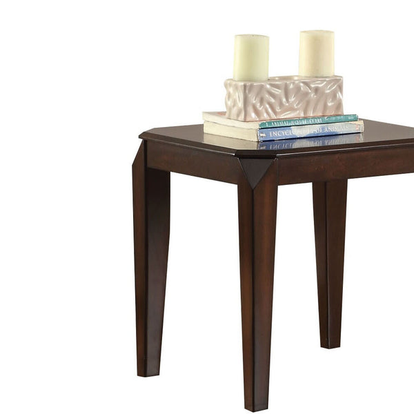 English Elm Walnut Tapered-Leg End Table with Fixed Top and Square Legs — Durable Wood Construction, Classic Style B062P189186