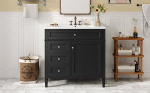 English Elm 36'' Modern Bathroom Vanity With Resin Sink, Storage Cabinet & Tip-Out Drawer For Stylish Organization SW000119AAB-2