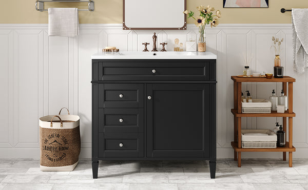 English Elm 36'' Modern Bathroom Vanity With Resin Sink, Storage Cabinet & Tip-Out Drawer For Stylish Organization SW000119AAB-2