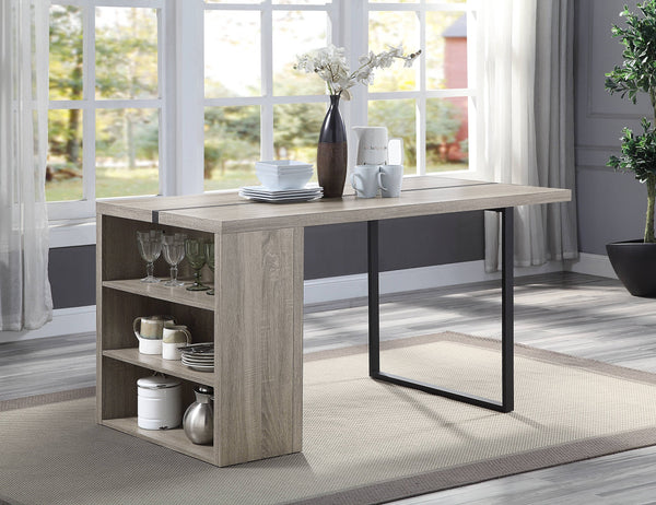 English Elm Grey Oak Modern 2-Shelf Rectangular Dining Table with Metal Inlay Trim, Sturdy Legs & Storage (60") B062P209315