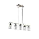 English Elm Brushed Nickel 5-Light Chandelier - Contemporary Kitchen Island Pendant Light With Clear Glass Shades For Dining Room, Farmhouse, Or Modern Decor (No Bulbs)