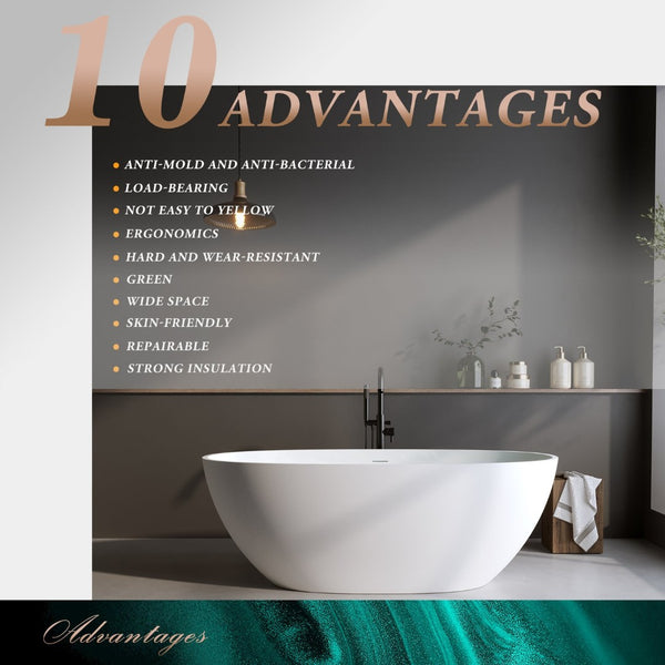 English Elm 59'' Freestanding Resin Stone Soaking Tub Sculptural Matte Finish with Overflow Drain W2753P191209