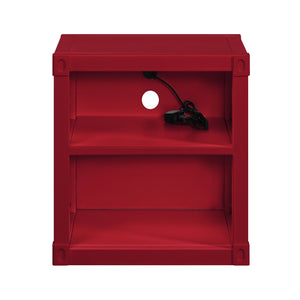 English Elm Red Metal Nightstand with 2 Open Shelves Industrial Contemporary Accent Table Compact 20.5"H B062P186412