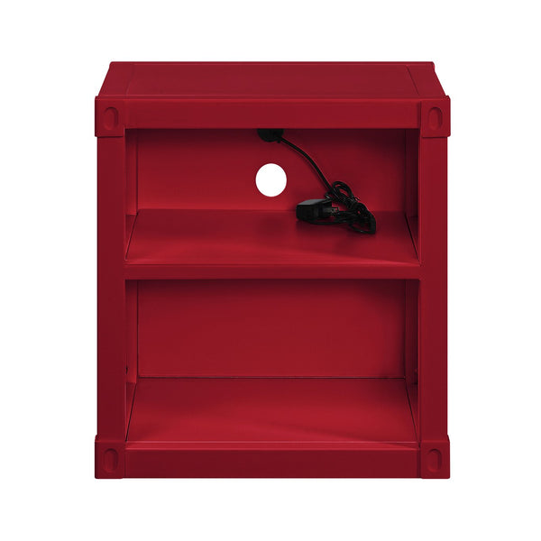English Elm Red Metal Nightstand with 2 Open Shelves Industrial Contemporary Accent Table Compact 20.5"H B062P186412