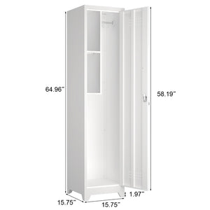 English Elm Metal Broom Cabinet Slim Steel Storage with Lock Hooks and Shelves for Utility Rooms T3625P448061