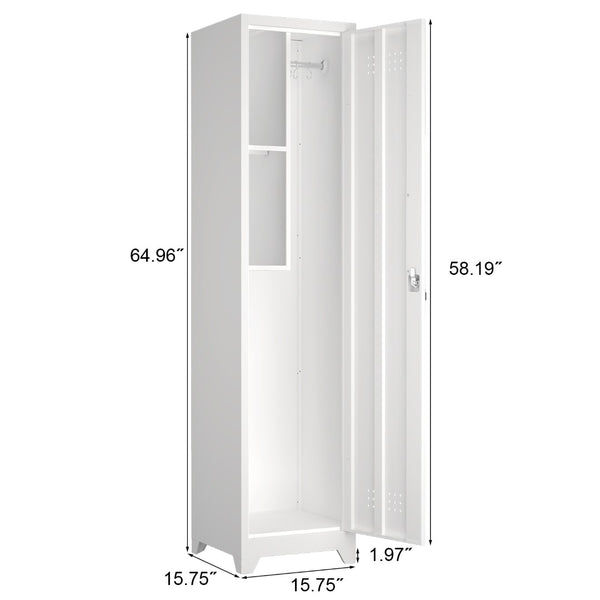 English Elm Metal Broom Cabinet Slim Steel Storage with Lock Hooks and Shelves for Utility Rooms T3625P448061