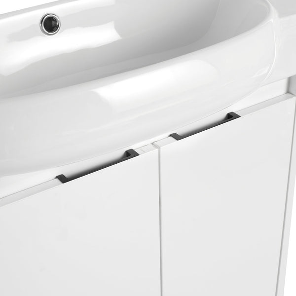 English Elm 23" Freestanding Bathroom Vanity with Ceramic Vessel Sink, Soft-Close Doors, Adjustable Shelf Storage Glossy White W999P206105