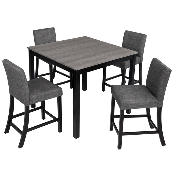 English Elm 5-Piece Counter Height Table Set With 4 Chairs - Stylish Light Grey & Black Design For Modern Dining W1998P195205