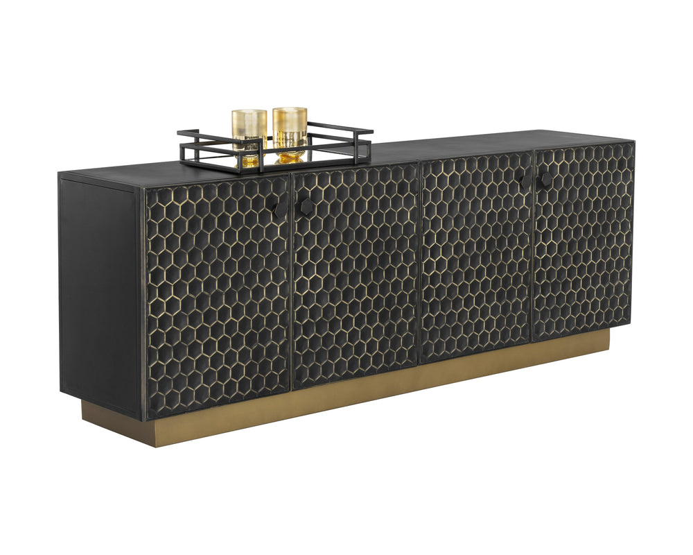 Sunpan Hive Sideboard - Handcrafted Artisan Design with Unique Honeycomb Pattern and Brass Accents Large - 82W x 18.5D x 30H