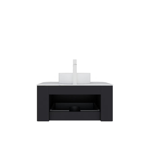 English Elm Muri Floating Bathroom Vanity Plywood Cabinet Sintered Stone Top Oak Drawer W2615S00392