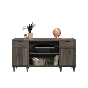 English Elm Credenza, Dark Gray finish – Spacious 65.25" storage buffet with adjustable shelves, cord management, drawers, versatile placement B356P367838