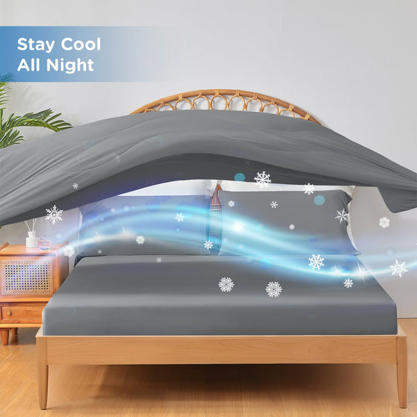 JLA Home Main Street - Cooling breathable 3pc sheet set with moisture-wicking stretch knit for cooler nights and snug fit Gray OLX10-0023