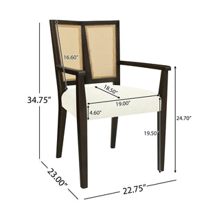 English Elm Christopher Knight Home® - ARM Mid-Century Dining Chair with Rattan Back & Upholstered Foam Seat, Solid Rubberwood Frame Beige,Dark Brown N771P254005O